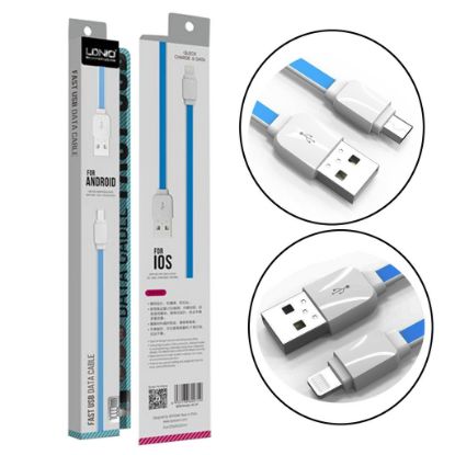 تصویر کابل دیتا و شارژ آیفونی فست شارژ، با جریان 2/1 آمپر، طول 1 متر؛ برند الدینیو مدل XS07 (با امکان خرید عمده)